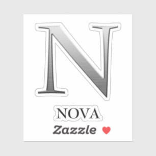 Letter N Two-Tone Silver Grey and Name Sticker