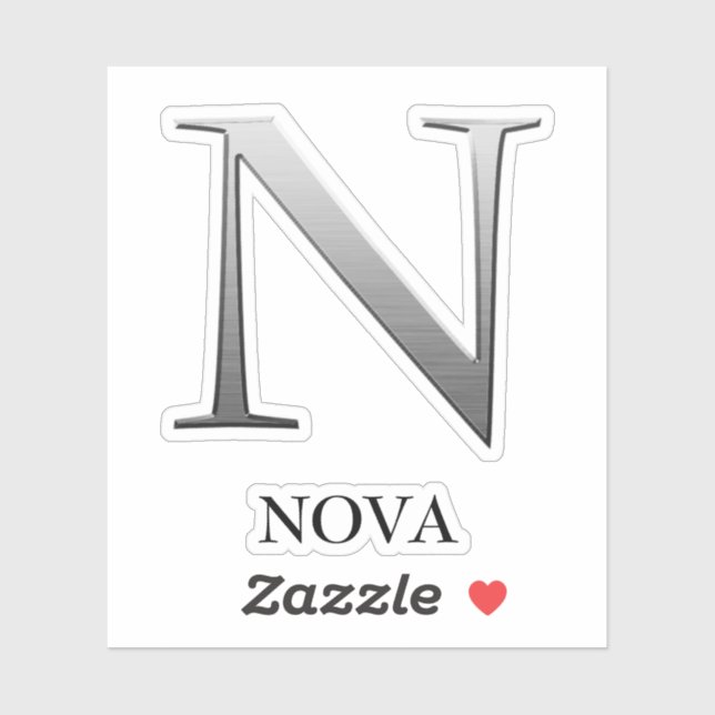 Letter N Two-Tone Silver Grey and Name Sticker (Sheet)