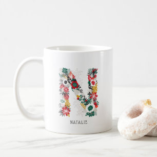 Letter N   Whimsical Floral Letter Monogram I Mug