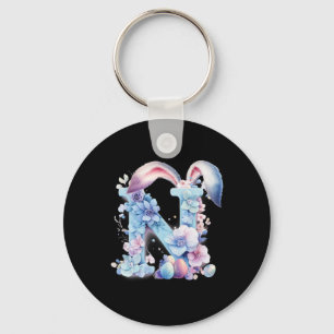 Letter N With Bunny Ears Adorned With Soft Pastel Key Ring