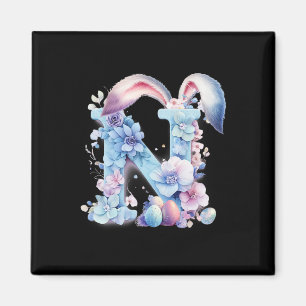 Letter N With Bunny Ears Adorned With Soft Pastel  Magnet