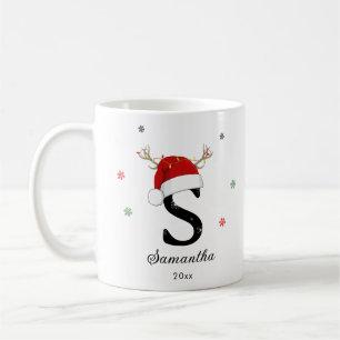 Letter Name Santa Hat   Monogram   Custom Initial Coffee Mug