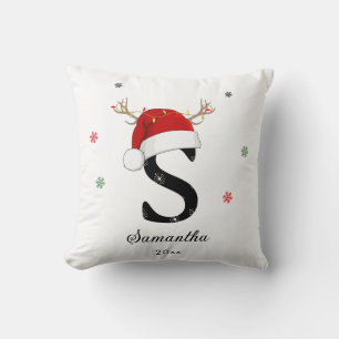 Letter Name Santa Hat Monogram Custom Initial Cushion