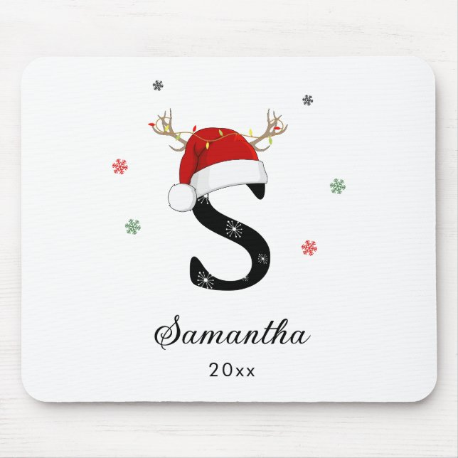 Letter Name Santa Hat | Monogram | Custom Initial Mouse Mat (Front)