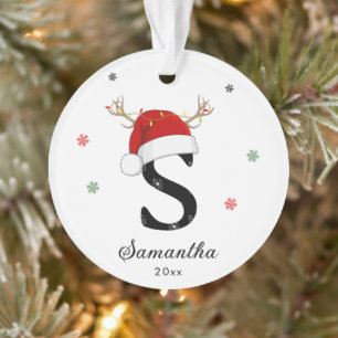 Letter Name Santa Hat Monogram Custom Initial Ornament