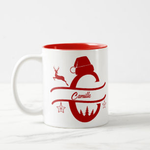 Letter Name Santa Hat   Monogram   Custom Initial  Two-Tone Coffee Mug