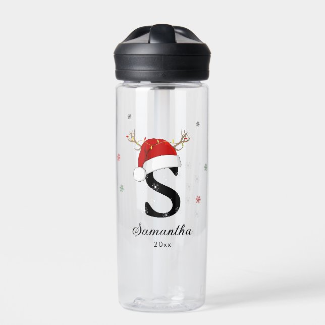 Letter Name Santa Hat | Monogram | Custom Initial Water Bottle (Front)