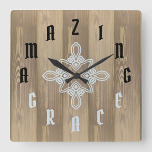 Letter Numbers Wood Grain Square Wall Clock