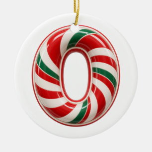 Letter O Candy Swirl Christmas Monogram Ceramic Tree Decoration