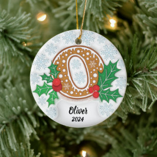 Letter O Custom Name Monogram Christmas Ceramic Tree Decoration