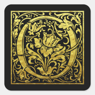 Letter O First Letter Faux Gold black Square Sticker