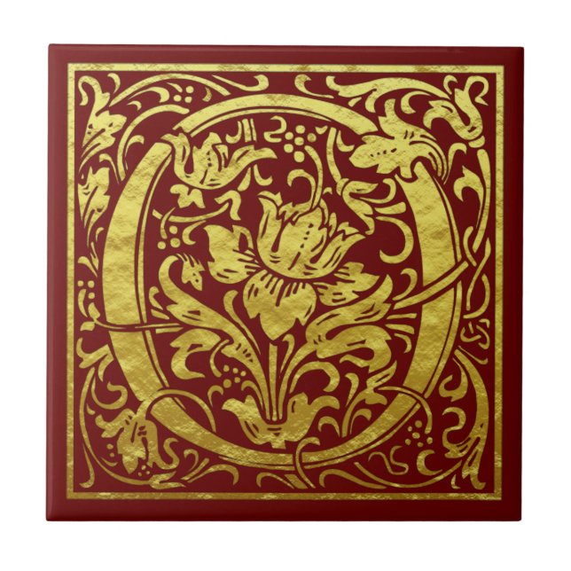 Letter O First Letter Faux Gold Red Tile (Front)