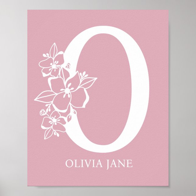 Letter O Floral Monogram Name Nursery Modern Poster (Front)