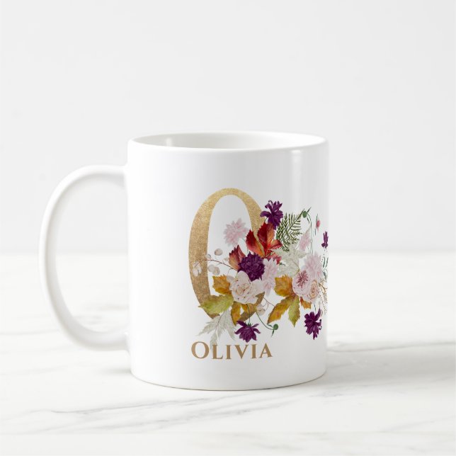 Letter O - Gold Floral Name sister coworker friend Coffee Mug (Left)