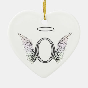 Letter O Initial Monogram with Angel Wings & Halo Ceramic Tree Decoration