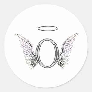 Letter O Initial Monogram with Angel Wings & Halo Classic Round Sticker