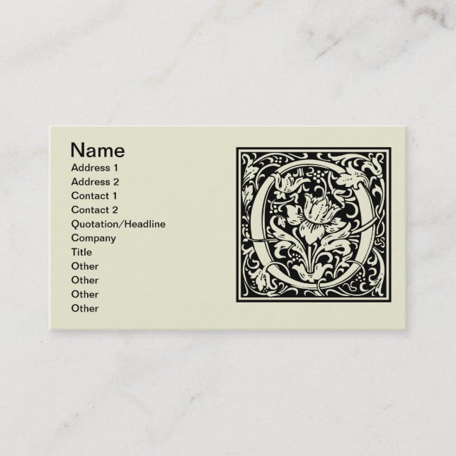Letter O Mediaeval Monogram Art Nouveau Business Card (Front)