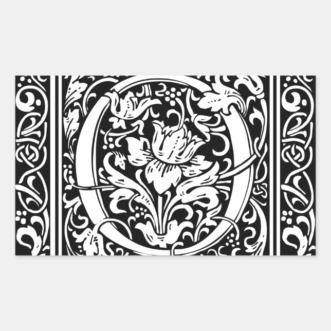 Letter O Mediaeval Monogram Art Nouveau Rectangular Sticker (Front)
