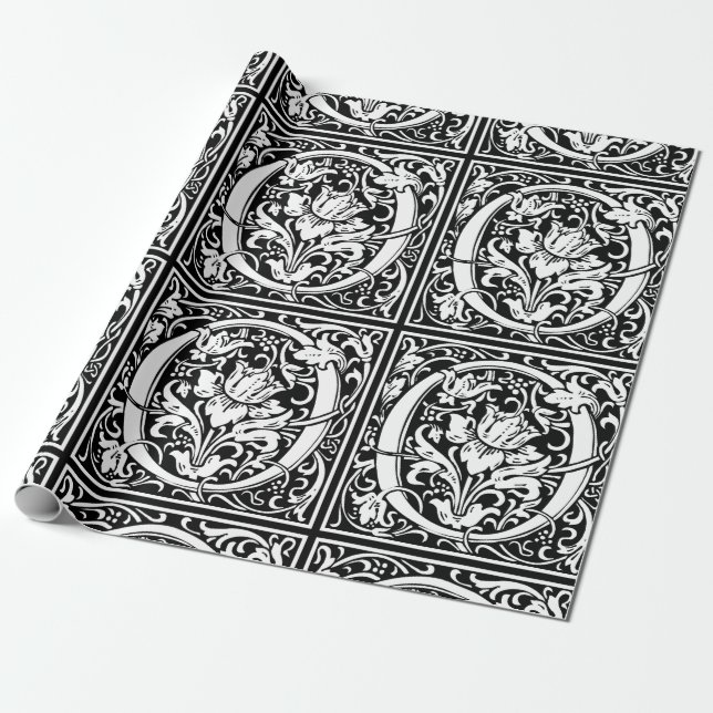 Letter O Mediaeval Monogram Art Nouveau Wrapping Paper (Unrolled)