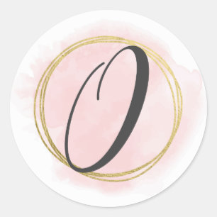 Letter O Monogram Blush Pink Watercolor Gold Chic Classic Round Sticker