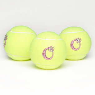 Letter O monogram girls personalised doodle art Tennis Balls