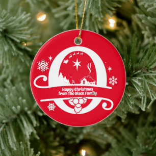 Letter O Monogram Initial Family Name Greeting Ceramic Tree Decoration