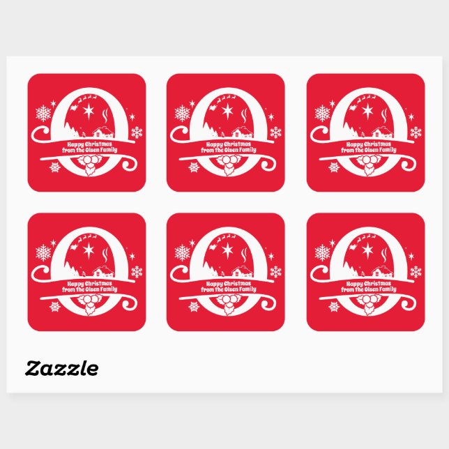 Letter O Monogram Initial Family Name Greeting Square Sticker (Sheet)