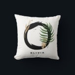 Letter O Monogram Palm Leaves Tropical Cushion<br><div class="desc">Customisable letter O monogram pillow featuring watercolor tropical palm leaf,  faux gold foil leaf and black watercolor brush accents. Personalise this tropical monogram pillow by adding your name or other details. This boho letter O monogram pillow will be perfect as a gift. Other letters are available.</div>