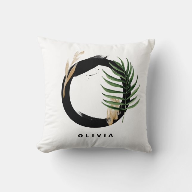 Letter O Monogram Palm Leaves Tropical Cushion (Front)