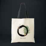 Letter O Monogram | Tropical Leaves Bridesmaid Tote Bag<br><div class="desc">Customisable letter O monogram tote bag featuring watercolor tropical palm leaf,  faux gold foil leaf and black watercolor brush accents. Personalise this tropical monogram tote bag by adding your name or other details. This boho letter O monogram bag will be perfect as a gift. Other letters are available.</div>
