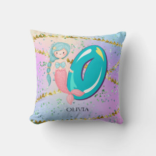 Letter O Monogram Watercolor Cute Mermaid Nursery Cushion