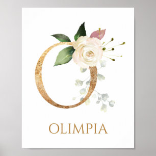 Letter O Monogram white cream rose Nursery Poster