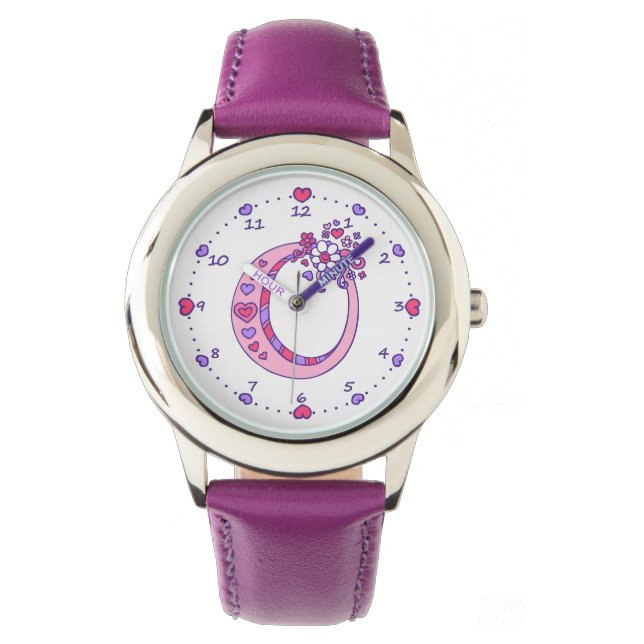 Letter O pink monogram personalised girls watch (Front)