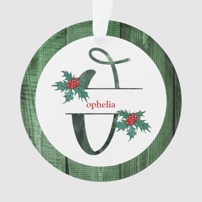 *~* Letter O  Rustic Christmas PHOTO Wood AP44 Ornament (Front)