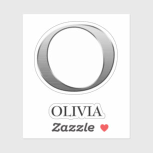 Letter O Two-Tone Silver Grey and Name Sticker