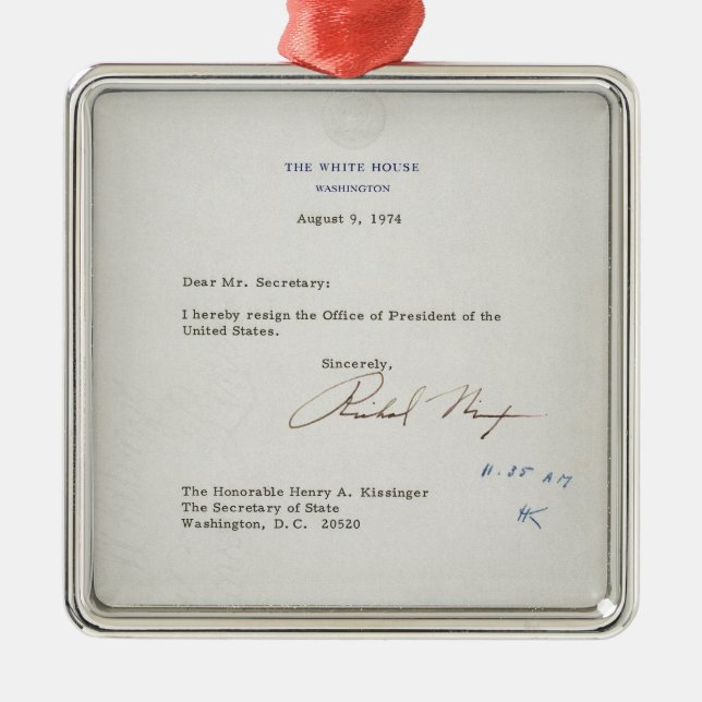 Letter of Resignation of Richard M. Nixon 1974 Metal Tree Decoration (Front)