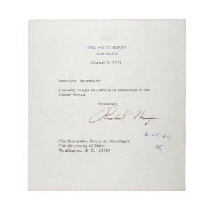 Letter of Resignation of Richard M. Nixon 1974 Notepad