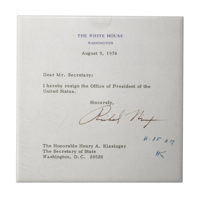 Letter of Resignation of Richard M. Nixon 1974 Tile (Front)