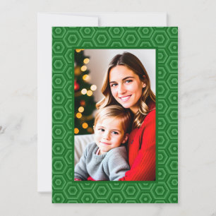 Letter on Back Green Hexagon-Framed Photo Holiday Card