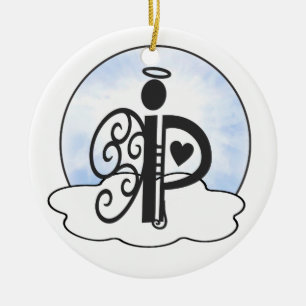 Letter P Alphabet Initial Monogram w Angel Clouds Ceramic Tree Decoration
