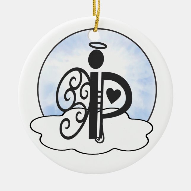 Letter P Alphabet Initial Monogram w Angel Clouds Ceramic Tree Decoration (Front)