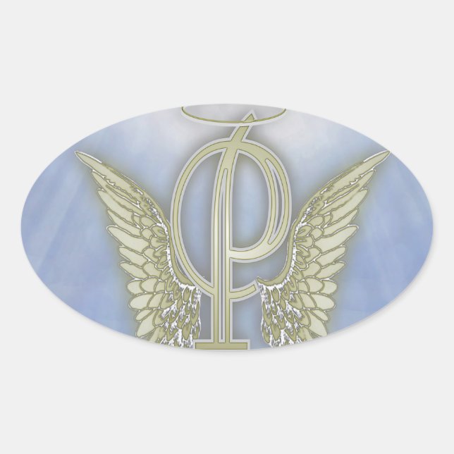 Letter P Angel Monogram Oval Sticker (Front)