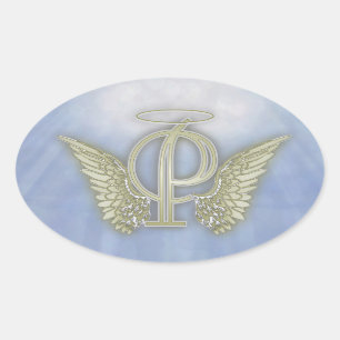 Letter P Angel Monogram Oval Sticker