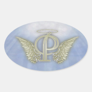 Letter P Angel Monogram Oval Sticker