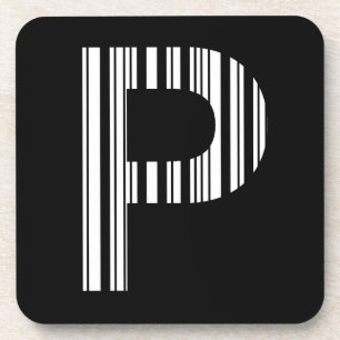 LETTER P BAR CODE First Initial Barcode Pattern Coaster