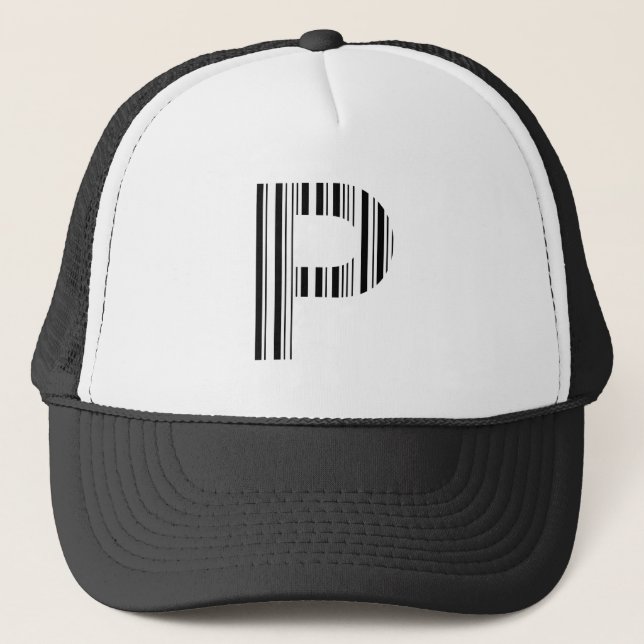 LETTER P BAR CODE First Initial Barcode Pattern Trucker Hat (Front)