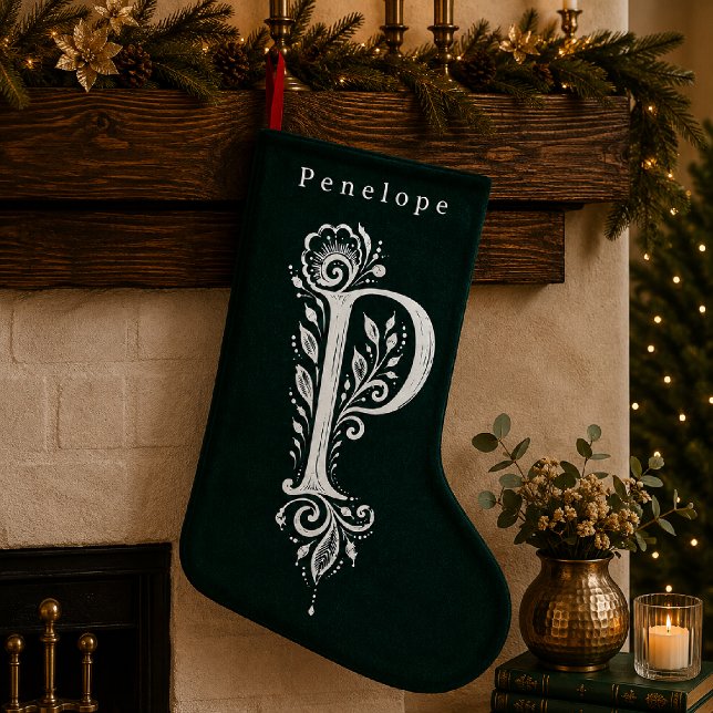 Letter P Botanical Monogram Personalised Stocking (Creator Uploaded)