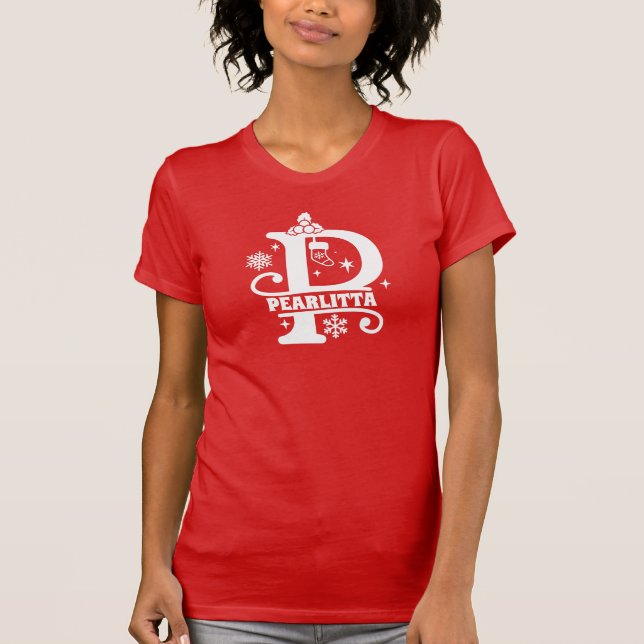 Letter P Christmas Monogram Initial Name Red  T-Shirt (Front)