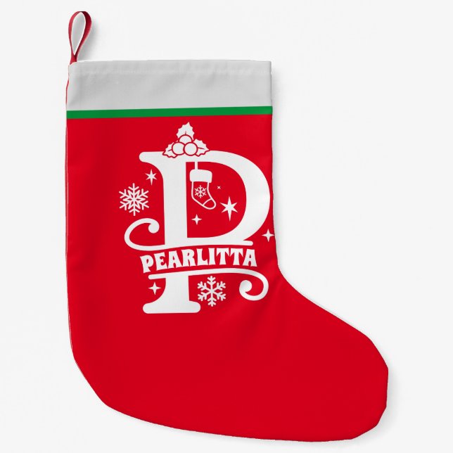 Letter P Christmas Monogram Initial Name Red White Small Christmas Stocking (Front)
