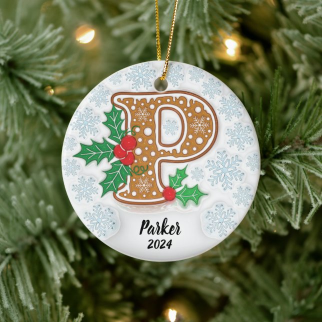 Letter P Custom Name Monogram Christmas Ceramic Tree Decoration (Tree)